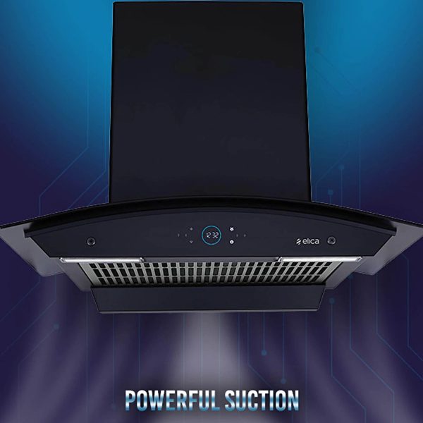Elica iSmart Glace FL HAC, 60 CM Filter-less Kitchen Chimney with Inverter Technology, Remote Control and 15 Years Warranty, Black