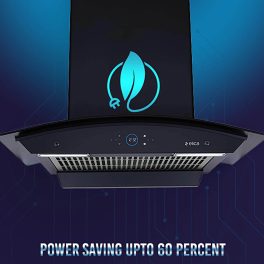 Elica iSmart Glace FL HAC, 60 CM Filter-less Kitchen Chimney with Inverter Technology, Remote Control and 15 Years Warranty, Black