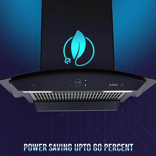 Elica iSmart Glace FL HAC, 60 CM Filter-less Kitchen Chimney with Inverter Technology, Remote Control and 15 Years Warranty, Black