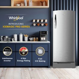 Whirlpool 260 Impro Plus Roy Inv, 236 Litre 4 Star Direct Cool-Single Door Refrigerator with Base Drawer, Inverter Compressor, 4-in-1 Cooling Modes and 1 Hour Icing Technology, Alpha Steel