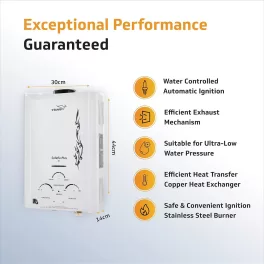 V-Guard Safeflo Prime 6Lit LPG Gas Geyser | Non storage water heater | 6Ltr Capacity | 2 Yr Warranty | (Wall Mounting) |(White)