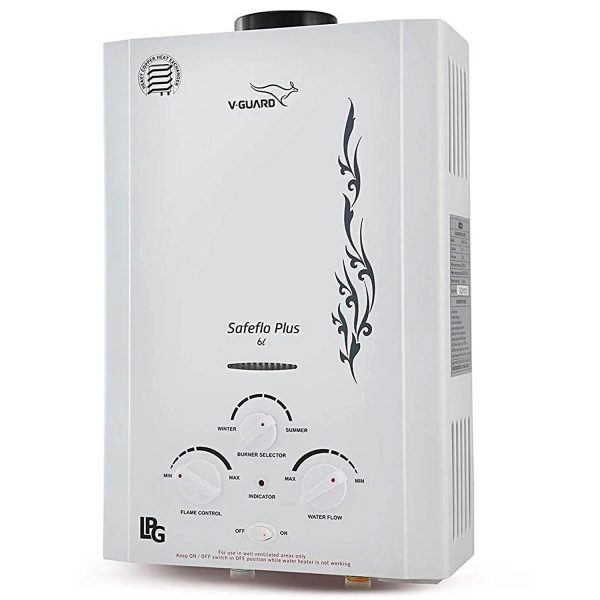 V-Guard Safeflo Prime 6Lit LPG Gas Geyser | Non storage water heater | 6Ltr Capacity | 2 Yr Warranty | (Wall Mounting) |(White)