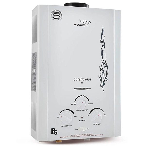V-Guard Safeflo Prime 6Lit LPG Gas Geyser | Non storage water heater | 6Ltr Capacity | 2 Yr Warranty | (Wall Mounting) |(White)