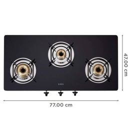 Elica 773 Ct Dt Vetro, 3 Burner Glass Top Cook-top with Stainless Steel Burner and Double Drip Tray, Black