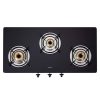 Elica 773 Ct Dt Vetro, 3 Burner Glass Top Cook-top with Stainless Steel Burner and Double Drip Tray, Black