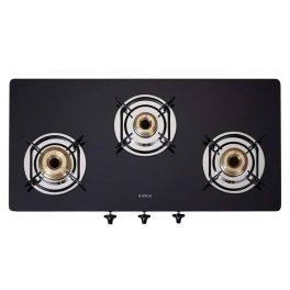 Elica 773 Ct Dt Vetro, 3 Burner Glass Top Cook-top with Stainless Steel Burner and Double Drip Tray, Black