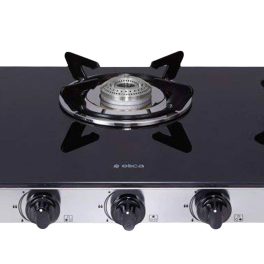 Elica 773 Ct Dt Vetro, 3 Burner Glass Top Cook-top with Stainless Steel Burner and Double Drip Tray, Black