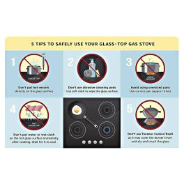 Elica 773 Ct Dt Vetro, 3 Burner Glass Top Cook-top with Stainless Steel Burner and Double Drip Tray, Black