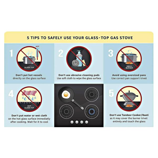Elica 773 Ct Dt Vetro, 3 Burner Glass Top Cook-top with Stainless Steel Burner and Double Drip Tray, Black