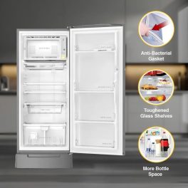 Whirlpool 260 Impro Plus Roy Inv, 236 Litre 4 Star Direct Cool-Single Door Refrigerator with Base Drawer, Inverter Compressor, 4-in-1 Cooling Modes and 1 Hour Icing Technology, Alpha Steel