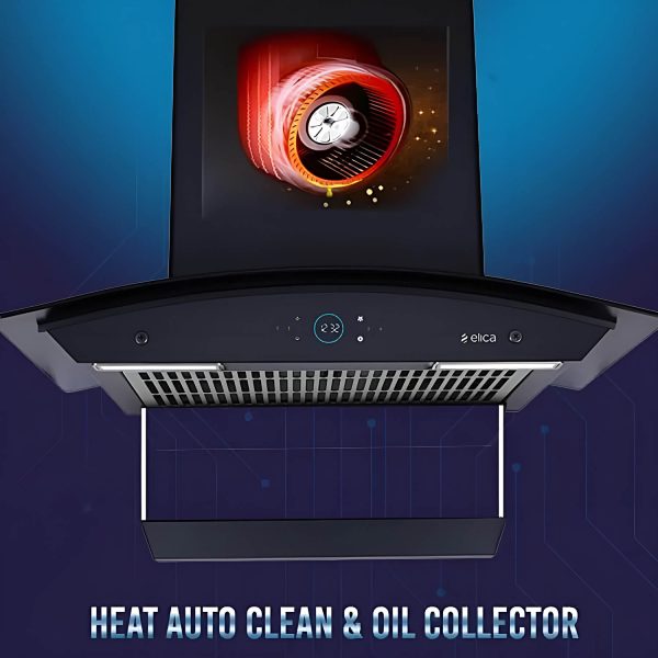 Elica iSmart Glace FL HAC, 60 CM Filter-less Kitchen Chimney with Inverter Technology, Remote Control and 15 Years Warranty, Black