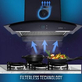 Elica iSmart Glace FL HAC, 60 CM Filter-less Kitchen Chimney with Inverter Technology, Remote Control and 15 Years Warranty, Black