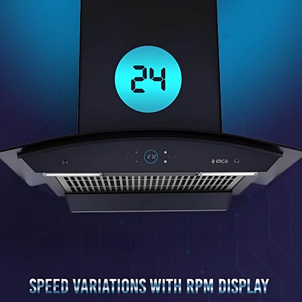 Elica iSmart Glace FL HAC, 60 CM Filter-less Kitchen Chimney with Inverter Technology, Remote Control and 15 Years Warranty, Black