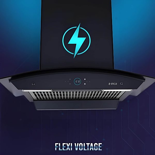 Elica iSmart Glace FL HAC, 60 CM Filter-less Kitchen Chimney with Inverter Technology, Remote Control and 15 Years Warranty, Black