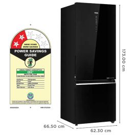 Haier 325 Litres 2 Star Convertible 14-in-1 Triple Inverter & Fan Motor Technology, with Display Frost Free Double Door Refrigerator (HRB-3752PKG-P Black Glass)