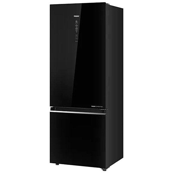 Haier 325 Litres 2 Star Convertible 14-in-1 Triple Inverter & Fan Motor Technology, with Display Frost Free Double Door Refrigerator (HRB-3752PKG-P Black Glass)