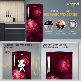 Whirlpool 230 IMPRO PRM, 207 Litre 3 Star Single Door Refrigerator with Icemagic Pro, Inverter Compressor and Insulated Capillary, Wine Peony