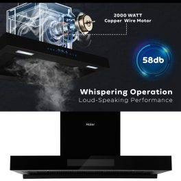Haier 60cm 1350 m3/hr High Suction AutoClean Kitchen Chimney(HIH-T60HM-V,2+6 Years Warranty on Motor & Rotor,Touch+Gesture Control,Black)