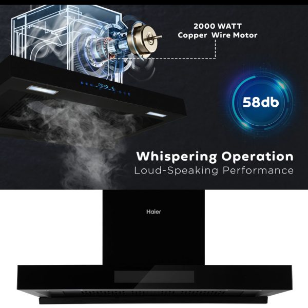 Haier 60cm 1350 m3/hr High Suction AutoClean Kitchen Chimney(HIH-T60HM-V,2+6 Years Warranty on Motor & Rotor,Touch+Gesture Control,Black)