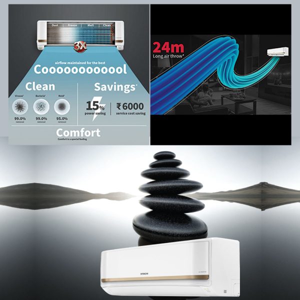Hitachi G324PCCISS, 2 Ton 3 Star Ice Clean Xpandable Plus Inverter Split AC with 100% Copper and Dust Filter, Dual Gold
