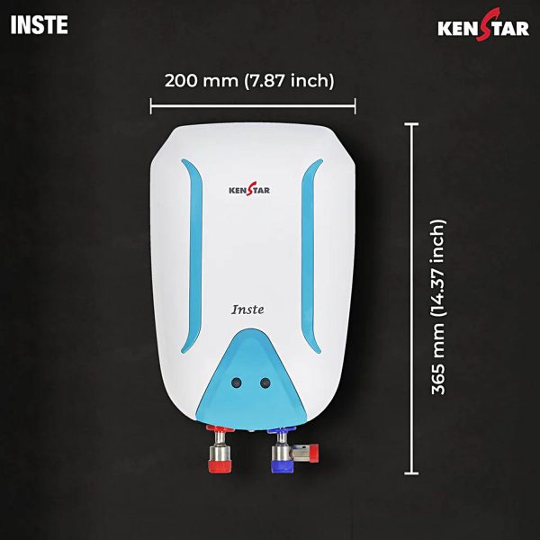 Kenstar Inste, 3 Litre Instant Geyser with Faster Heating, Suitable for High Rise Building and 3 Levels of Safety, White/Turquoise