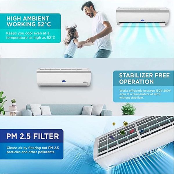 Carrier 24K 3S Emperia Lxi, 2 Ton 3 Star Inverter Split AC with 100% Copper Condenser and 4-in-1 Convertible Modes, White