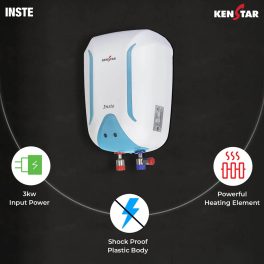 Kenstar INSTE 5.9 L, Free Pipe, 3000-Watts Powerful Heating, Electric Instant Water Heater (Geyser) High Grade SS Tank with Advanced 4 Level Safety Rust-Proof, White & Green