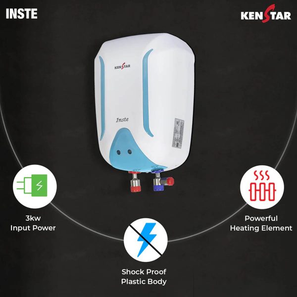 Kenstar INSTE 5.9 L, Free Pipe, 3000-Watts Powerful Heating, Electric Instant Water Heater (Geyser) High Grade SS Tank with Advanced 4 Level Safety Rust-Proof, White & Green