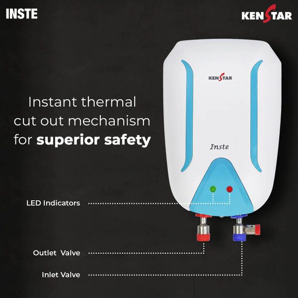 Kenstar INSTE 5.9 L, Free Pipe, 3000-Watts Powerful Heating, Electric Instant Water Heater (Geyser) High Grade SS Tank with Advanced 4 Level Safety Rust-Proof, White & Green