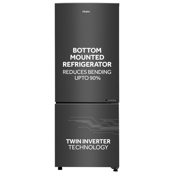 Haier 237 L, 2 Star, 8 In 1 Convertible, Twin Inverter Technology, Frost Free Double Door Bottom Mount Refrigerator (HRB-2872BGB-P Black, 2024 Model)