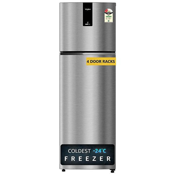 Whirlpool Neo DF278 PRM, 235 Litre 2 Star Frost Free inverter Double Door Refrigerator with Upto 17 Hours of Cooling Retention, Radiant Steel