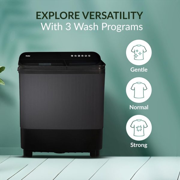 Haier 10 kg 5 Star Toughened Glass & Vortex pulsator Semi Automatic Top Load (HTW100-178BKN,Black)