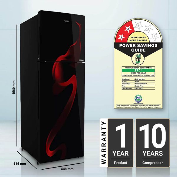 Haier 240 Litres 2 Star Frost Free 5 In 1 Convertable Twin Energy Saving Top Mount Refrigerator (HRF-2902CSG-P, Spiral Glass)