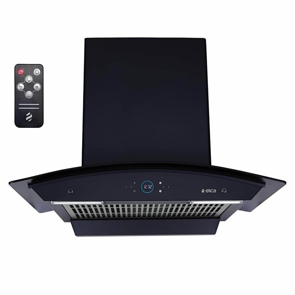 Elica iSmart Glace FL HAC, 60 CM Filter-less Kitchen Chimney with Inverter Technology, Remote Control and 15 Years Warranty, Black