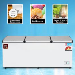Icemake IHT650 TD, 600 Litre 4 Star 2 In 1 Convertible Triple Door Deep Freezer, 100% Copper Cooling Coil with Auto Defrost, White