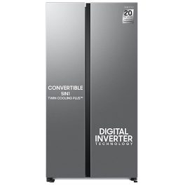 Samsung RS76CG80X0S9, 653 Litre 2 Star Side by Side Refrigerator with 5-in-1 Convertible Modes and 20 Year Compressor Warranty, Refined Inox
