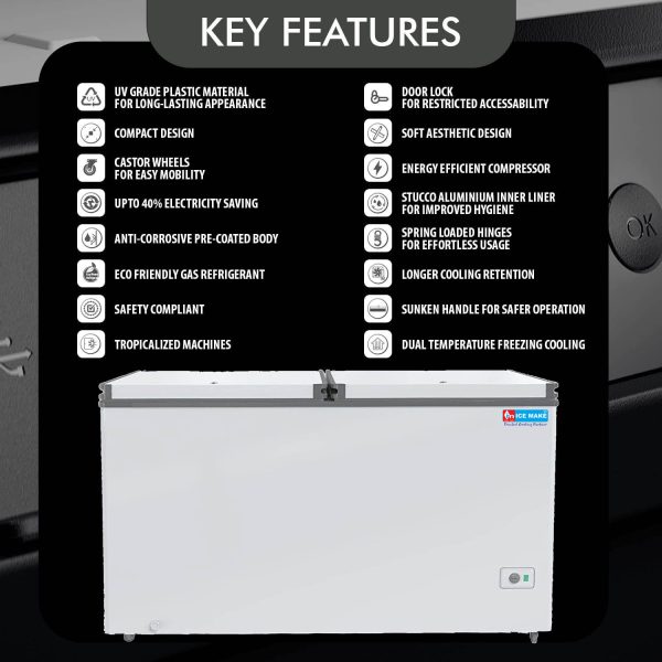 Icemake IHT450 DD, 405 Litre 3 Star Convertible Double Door Auto Defrost Deep Freezer, White