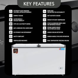 Icemake IHT550 DD, 505 Litre 4 Star Convertible Double Door Deep Freezer, 100 % Cooper Cooling Coil with Auto Defrost, White