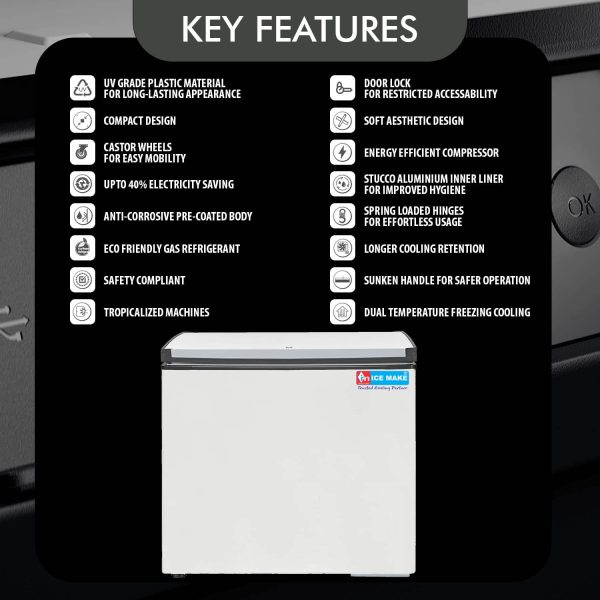 Icemake IHT250 SD, 210 Litre Convertible Single Door Deep Freezer, White