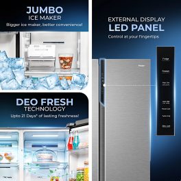 Haier HES-690SS, 596 Litre 3 Star Side-by-Side Refrigerator with 100% Convertible Fridge Space and Expert Inverter Technology, Shiny Silver