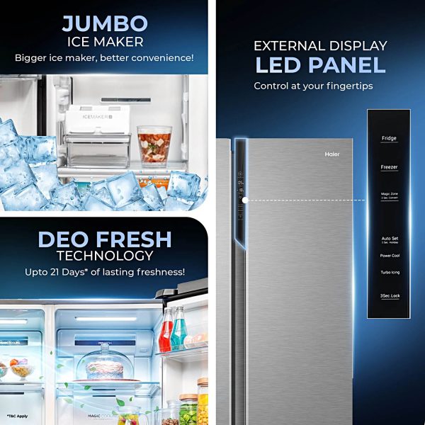 Haier HES-690SS, 596 Litre 3 Star Side-by-Side Refrigerator with 100% Convertible Fridge Space and Expert Inverter Technology, Shiny Silver