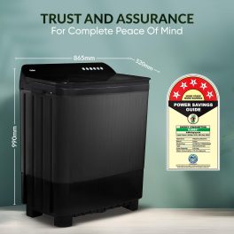 Haier 10 kg 5 Star Toughened Glass & Vortex pulsator Semi Automatic Top Load (HTW100-178BKN,Black)
