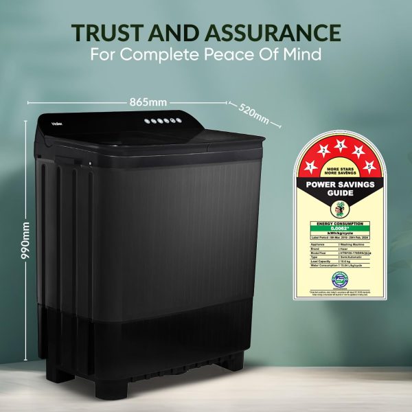 Haier 10 kg 5 Star Toughened Glass & Vortex pulsator Semi Automatic Top Load (HTW100-178BKN,Black)