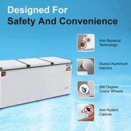 Icemake IHT650 TD, 600 Litre 4 Star 2 In 1 Convertible Triple Door Deep Freezer, 100% Copper Cooling Coil with Auto Defrost, White