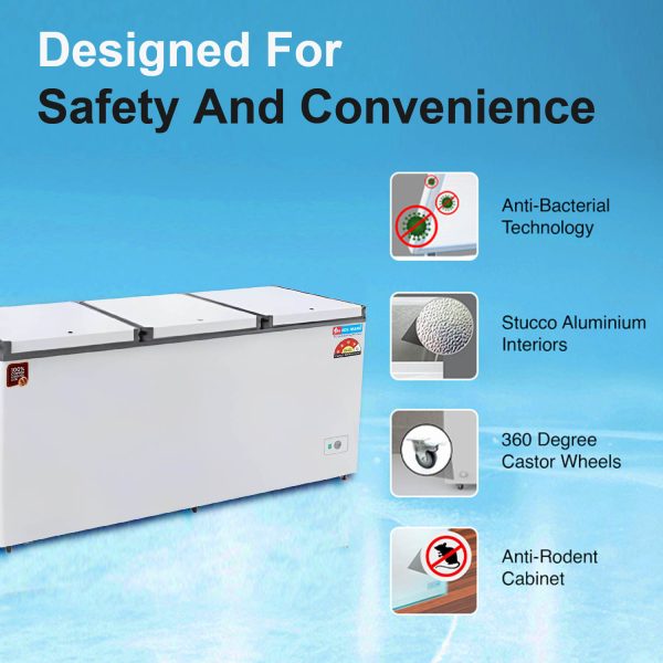 Icemake IHT650 TD, 600 Litre 4 Star 2 In 1 Convertible Triple Door Deep Freezer, 100% Copper Cooling Coil with Auto Defrost, White