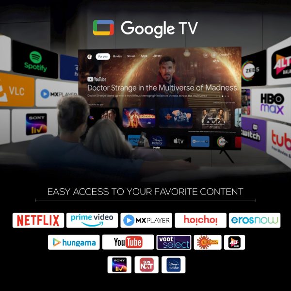Haier 43Q6, 43 inch (109 cm) QLED 4K Smart Google TV with Hands Free Voice Control, Dolby Atmos and Metal Bezeless Design, Grey