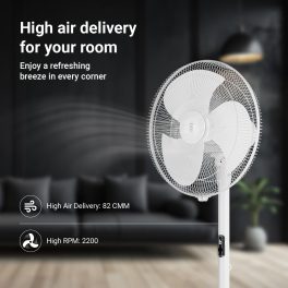 Atomberg FG0498 Stelios Pro 400mm Pedestal Fan for Home | High Speed Stand Fan | LED Display | 6 Speeds | Remote with Oscillation,Timer,Sleep | Induction Motor | 1+1 Year Warranty (Snow White)