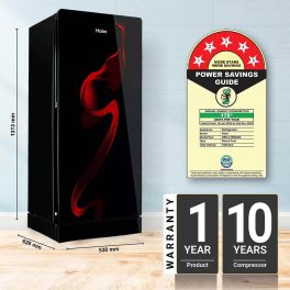 Haier 190 L, 5 Star, Spiral Glass Finish Direct Cool Single Door Refrigerator with Base Drawer REF HRD-2105PSG-P