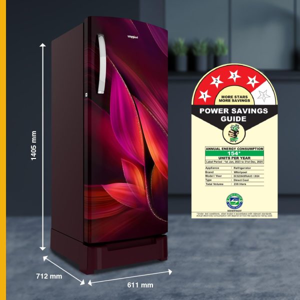 Whirlpool 236 L 4 Star Inverter Direct-Cool Single Door Refrigerator (Auto-Defrost, Intellisense Inverter, 260 IMPRO PLUS ROY 4S WINE Breeze-Z)