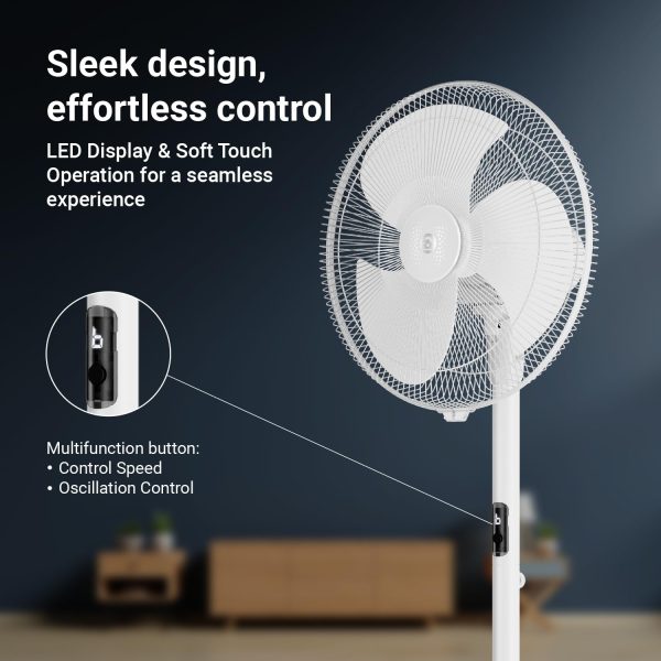 Atomberg FG0498 Stelios Pro 400mm Pedestal Fan for Home | High Speed Stand Fan | LED Display | 6 Speeds | Remote with Oscillation,Timer,Sleep | Induction Motor | 1+1 Year Warranty (Snow White)